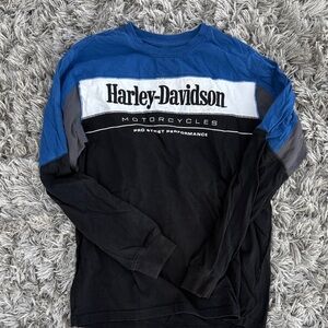 Harley-Davidson Men's Blue, Black, and Gray Long Sleeve Tee